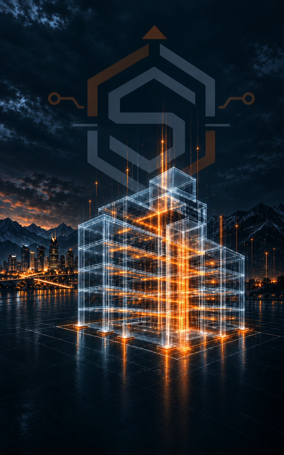SCSI architectural blueprint city illumination artwork